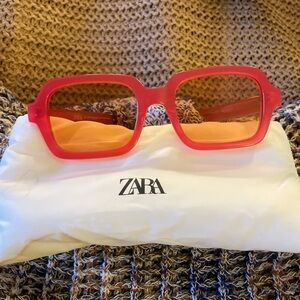 Zara Pink Translucent Square Sunglasses with Amber Lenses